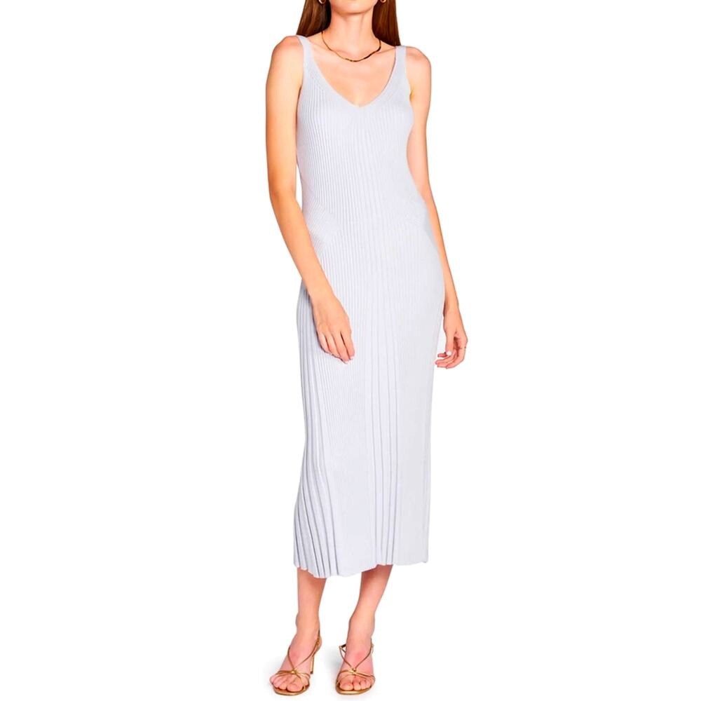 En Saison Coastal Ribbed Knit Sleeveless Midi Dress Medium Gray Minimal Resort